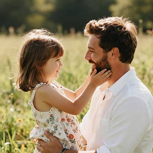 Sunlit Father and Daughter Tender Moment