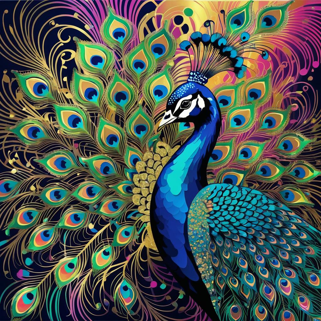 Elegant Peacock in Warhol's Iconic Style