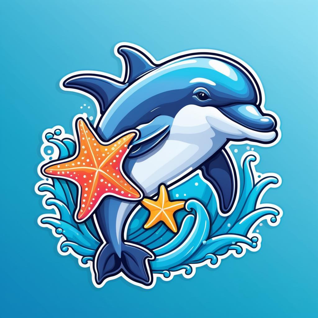 Dolphin and Starfish Sticker Design