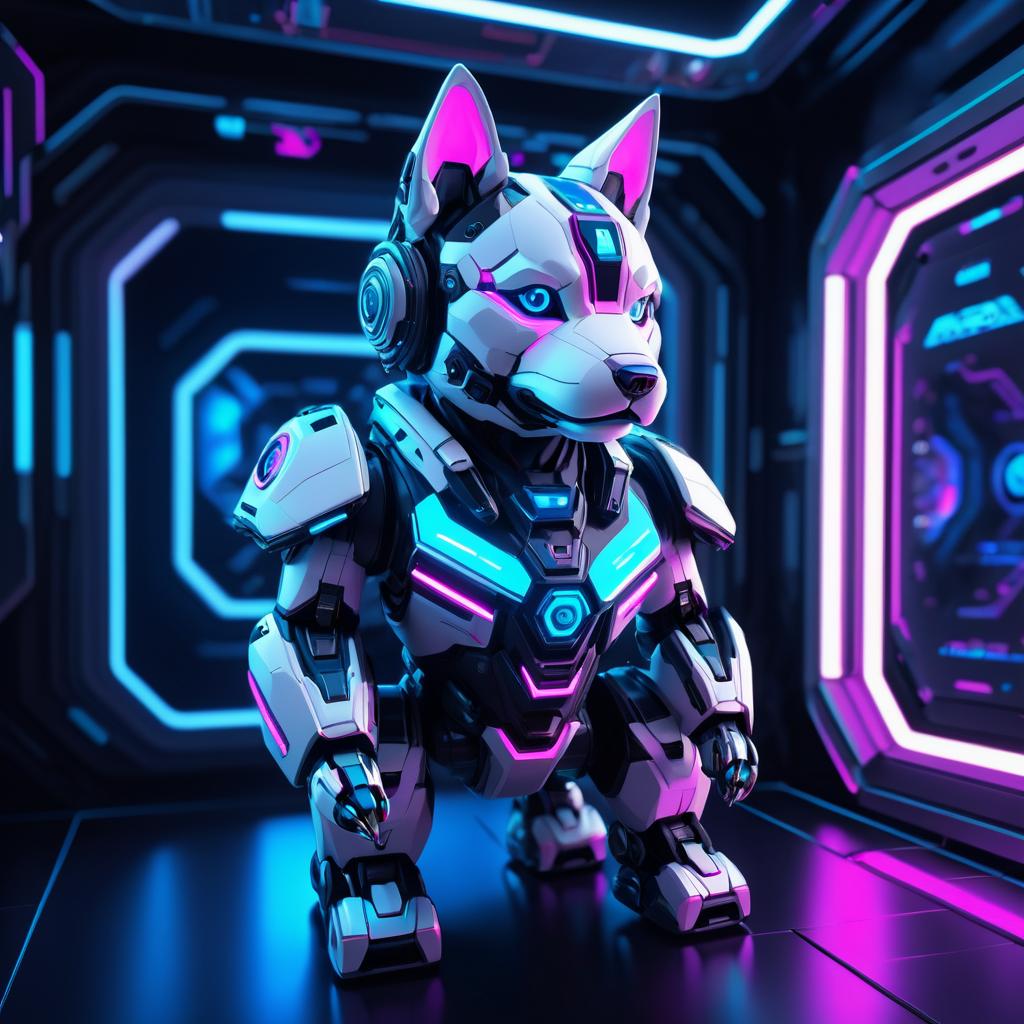 Hyper-Realistic Mecha Puppy in Space