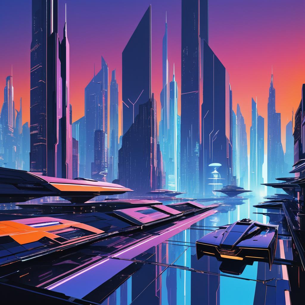 Futuristic Cyberpunk City Skyline Art