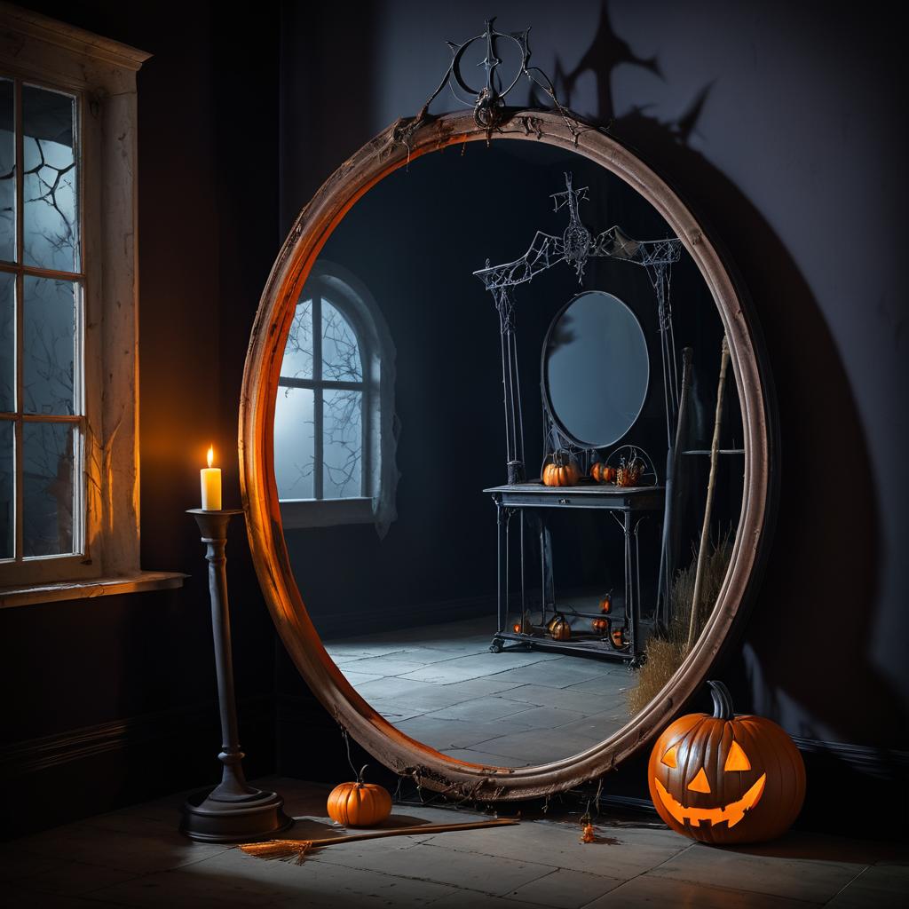 Eerie Halloween Scene with Haunted Mirror