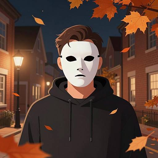 Mysterious Figure in Autumn Nightscape