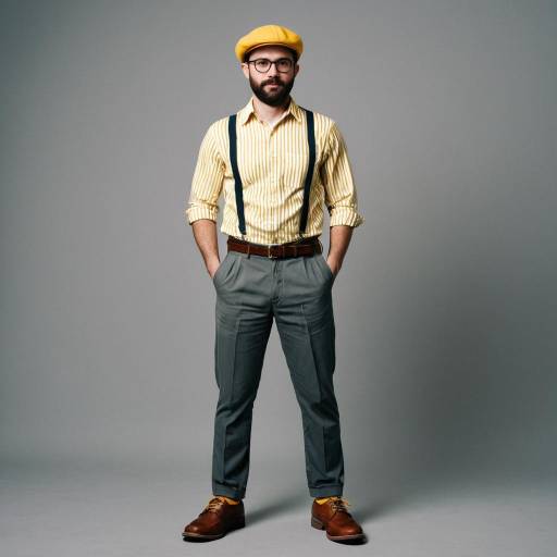 Stylish Man in Yellow Beret and Suspenders