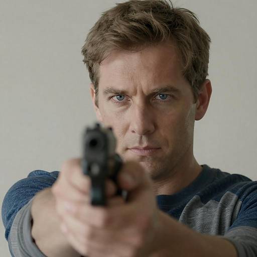 Intense Close-Up of Man with Gun