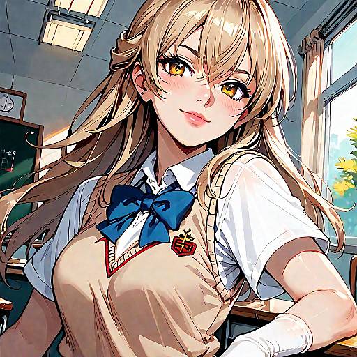 Anime Blonde Schoolgirl in Classroom