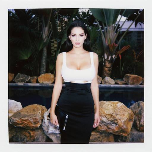 Chic Woman in Tropical Garden