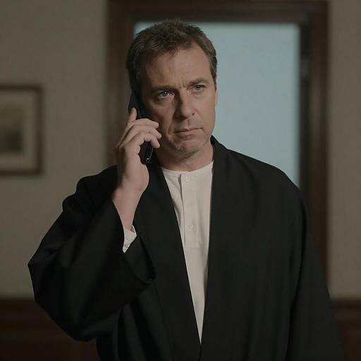 Focused Man in Dimly Lit Room