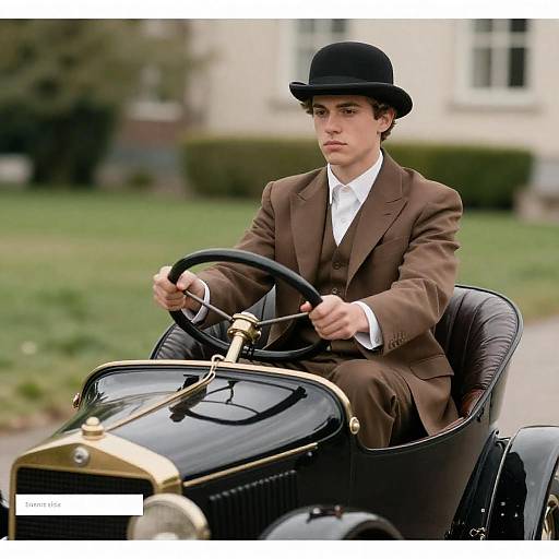 Vintage Driving Style: Young Man in Suit