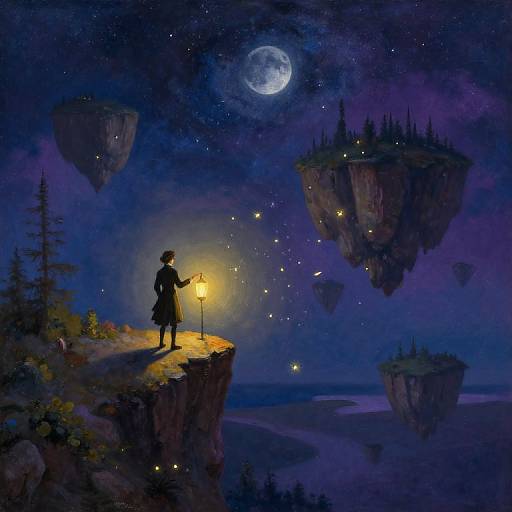 Surreal Midnight Dreamscape Oil Painting