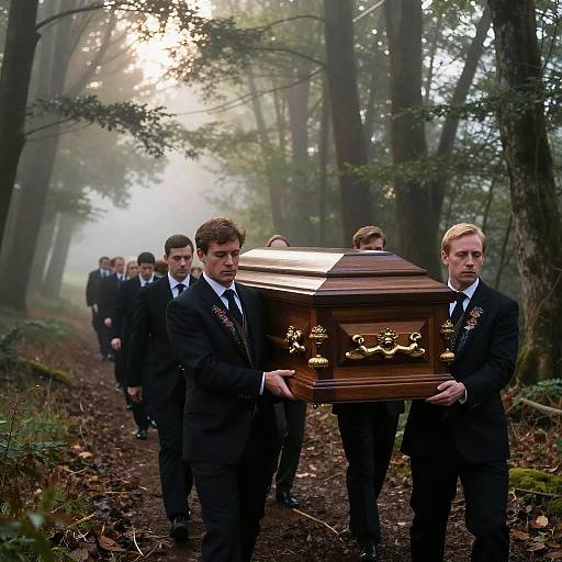 Pallbearers in Misty Dawn Forest