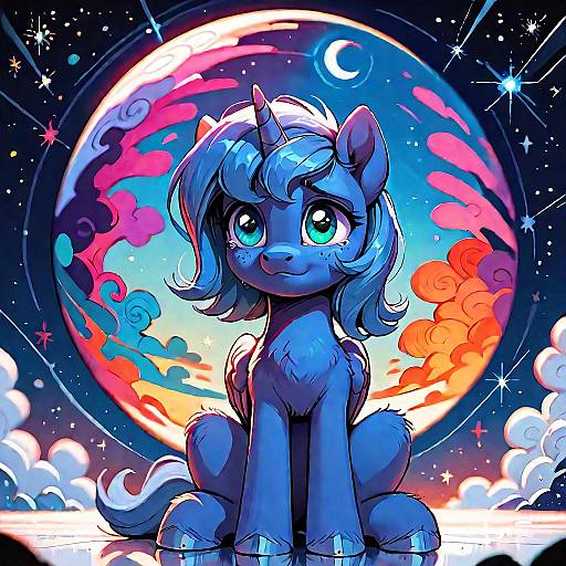 Sad Blue Alicorn Pony on the Moon