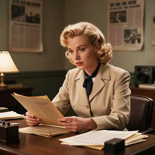 1940s Blonde Detective in Vintage Office