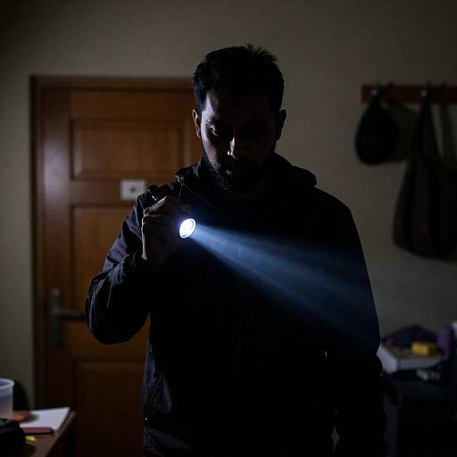 Mysterious Figure with Blue Flashlight