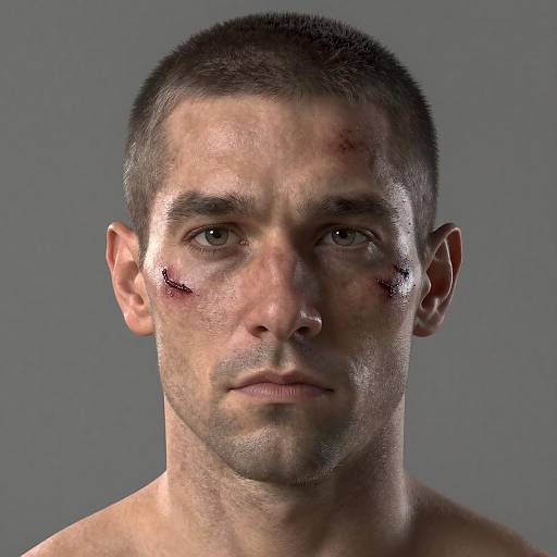 Photorealistic Man with Scars Portrait
