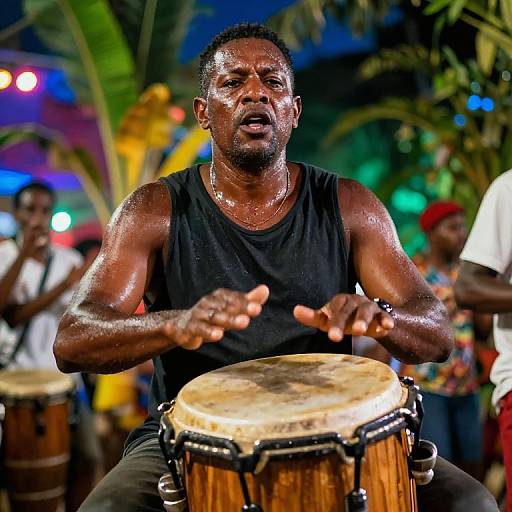 Energetic Afro-Cuban Drummer in Motion