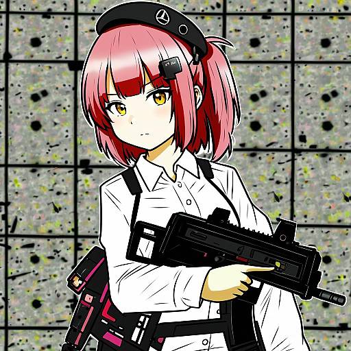 Illustration of Mp7 (girls' frontline), girls' frontline in the style of Machismo fuji