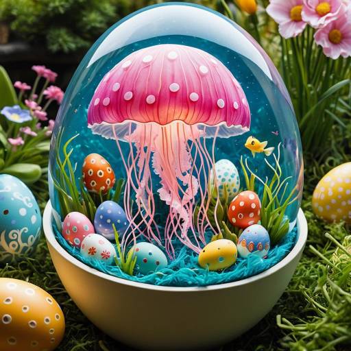 Pink Jellyfish Inside Easter Egg in Garden
