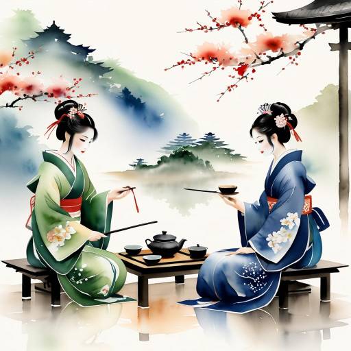 Traditional Japanese Tea Ceremony Watercolor
