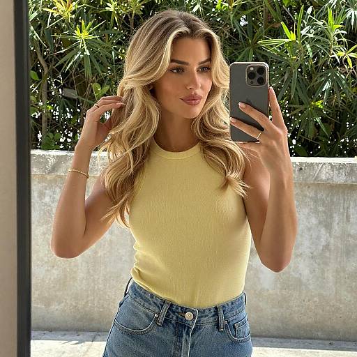 Blonde Woman Outdoor Mirror Selfie