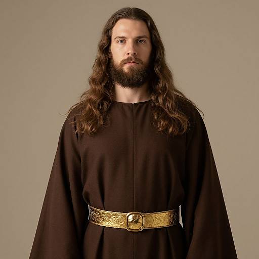 Man in Brown Robe with Gold Belt