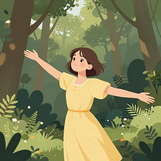 Young Woman Embracing Nature in Forest