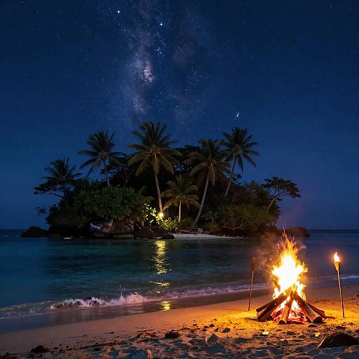 Hidden Tropical Island Under Starry Sky