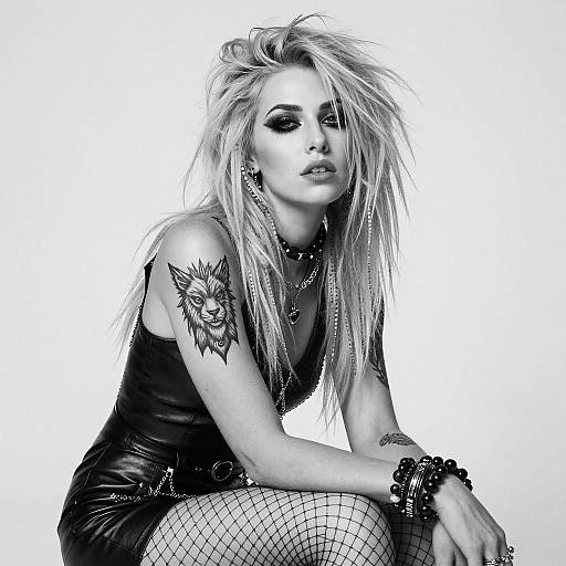 Black-and-White Punk Woman Portrait