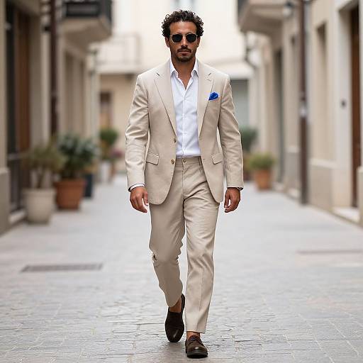 Confident Man Walking Quaint European Street