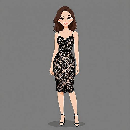 Elegant Woman in Black Lace Dress