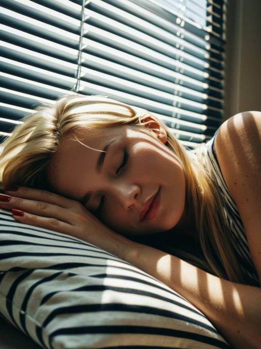 Blonde Woman Sleeping by Window Blinds