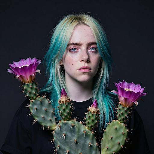 Prickly Billie: Neon Cactus Blossom Portrait