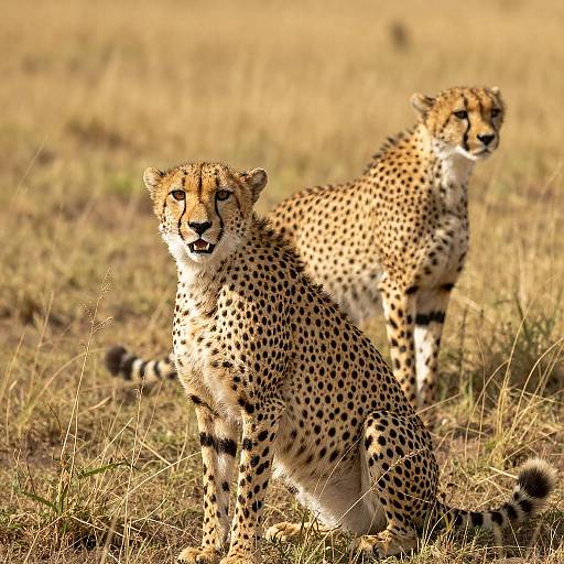 Sunlit Cheetahs in Golden Savanna
