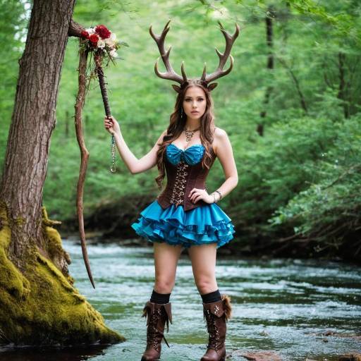 Enchanting Forest Girl with Antlers and Jewelry