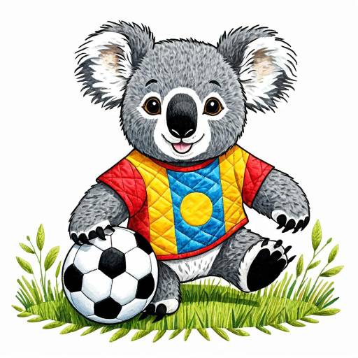 Quilting Style Koala Playing Soccer Illustration