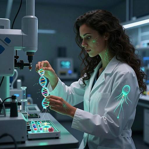 Futuristic Genomics Expert in High-Tech Lab