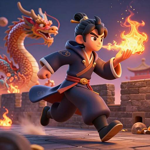 3D Mage Running on Chinese Wall