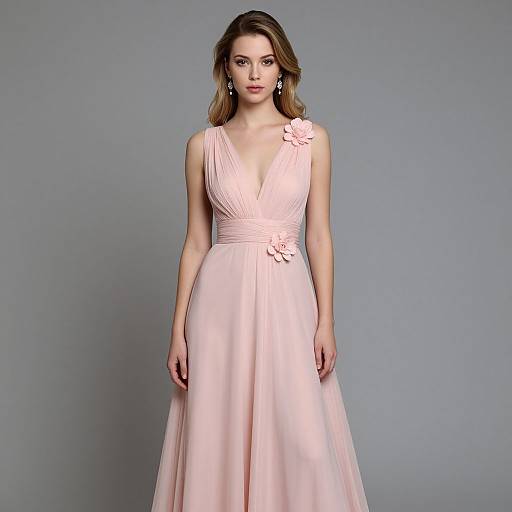 Elegant Pink Dress with Floral Jewelry