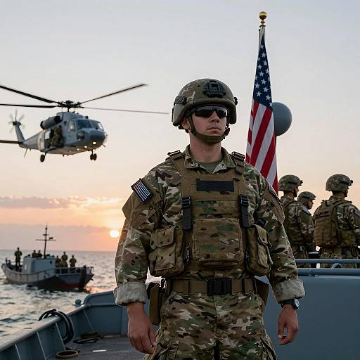 Military Scene with Camouflage Soldiers