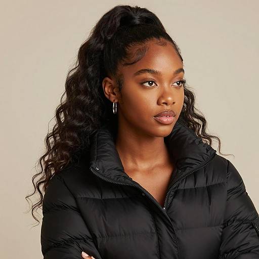 Young Black Woman in Black Puffer Jacket