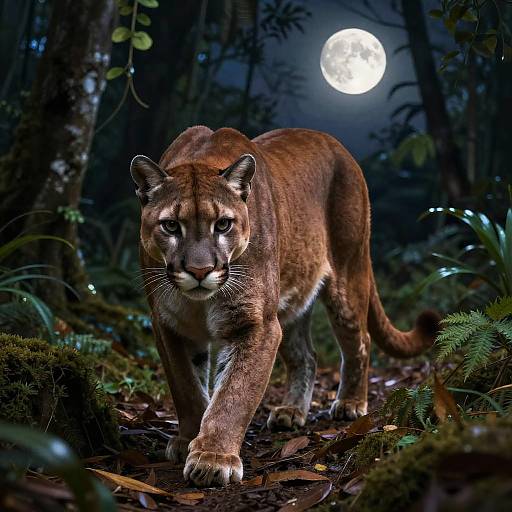 Cougar in Tropical Rainforest at Night