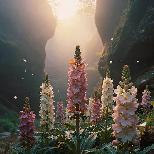 Rare Flower Bloom in Misty Canyon
