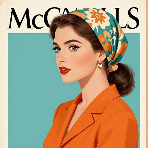Retro Woman in Burnt Orange & Teal