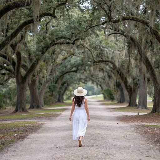 Woman Running Through Oak Tree Tunnel