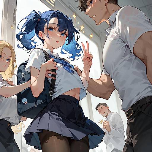 Tiny Girl at Train with Blue Hair