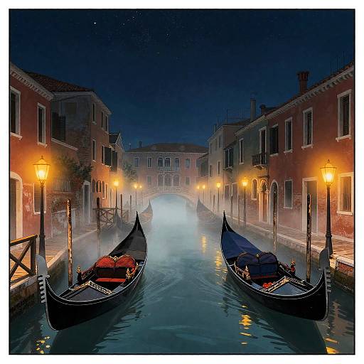Indigo Night Canal with Lantern Gondolas