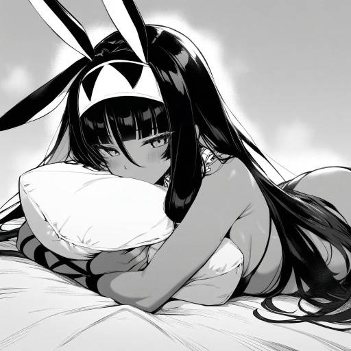 Monochrome Hugging Boy with Jackal Ears