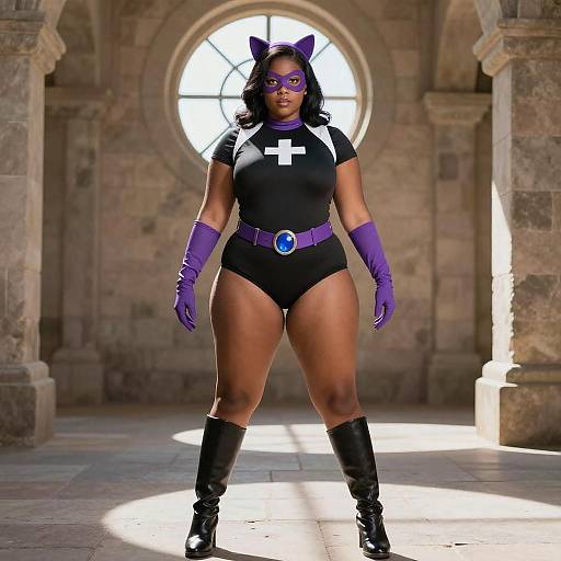 Curvy Dark-Skinned Superheroine in Ancient Stone