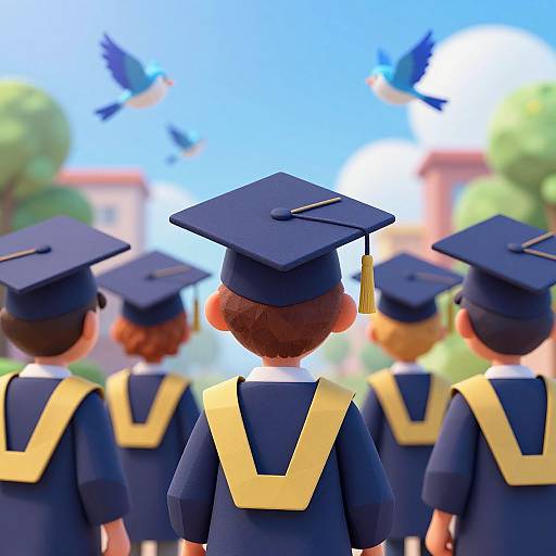 Polygonal Graduation Kids with Bluebirds