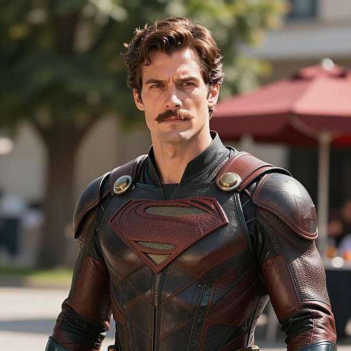 Man in Dark Brown Leather Superhero Costume